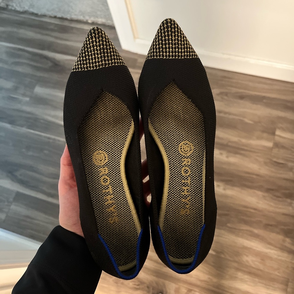 Rothy’s - The Point - Black & Gold Embroidered Toe